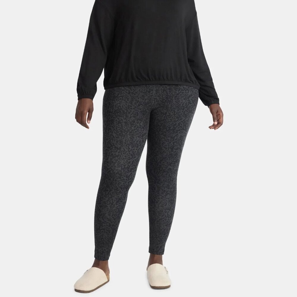 Terra & Sky Paisley Blk Women's Plus High Waist Ankle Length Leggings Sz 3X